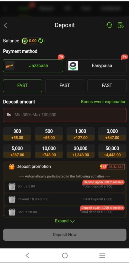 Y333 Game supports several payment methods for deposits and withdrawals, making transactions easier for Pakistani users. Available options include:
JazzCash
Easypaisa
Bank Transfer
