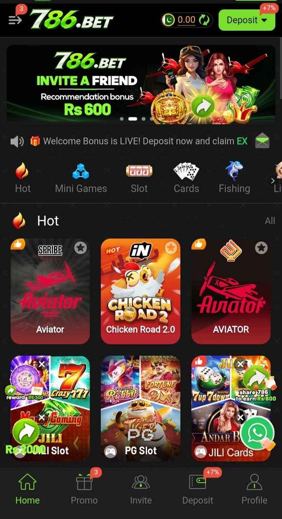 786Bet Game screenshot showing different game categories and available gaming options.