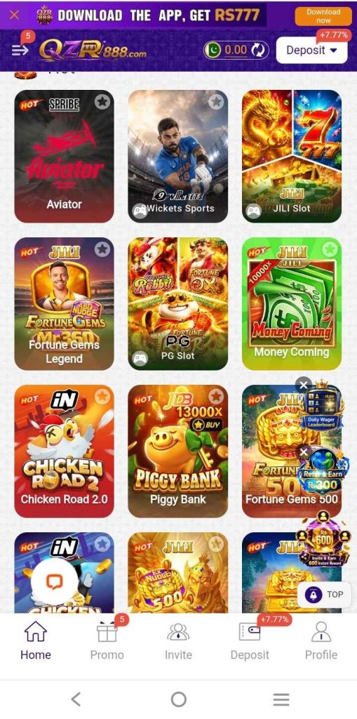 QZR888 Game contains different categories of games, giving users more options to choose from in one app. Each category offers a different style of gameplay, so users can explore the available options and select the games they enjoy most.