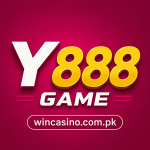Y888 Game logo with dark pink background and wincasino.com.pk website name