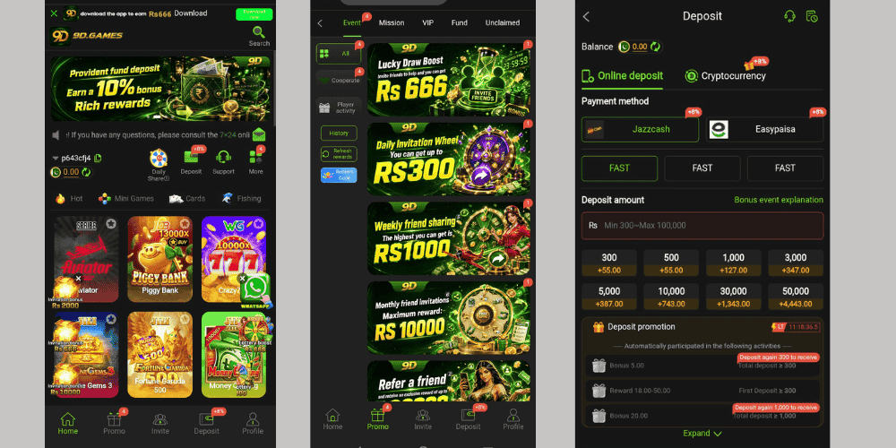 9D Game brings different gaming categories together in one simple platform. It features easy menus, convenient payment methods, and a dedicated promotions section with bonuses and rewards, making the overall gaming experience simple to explore.