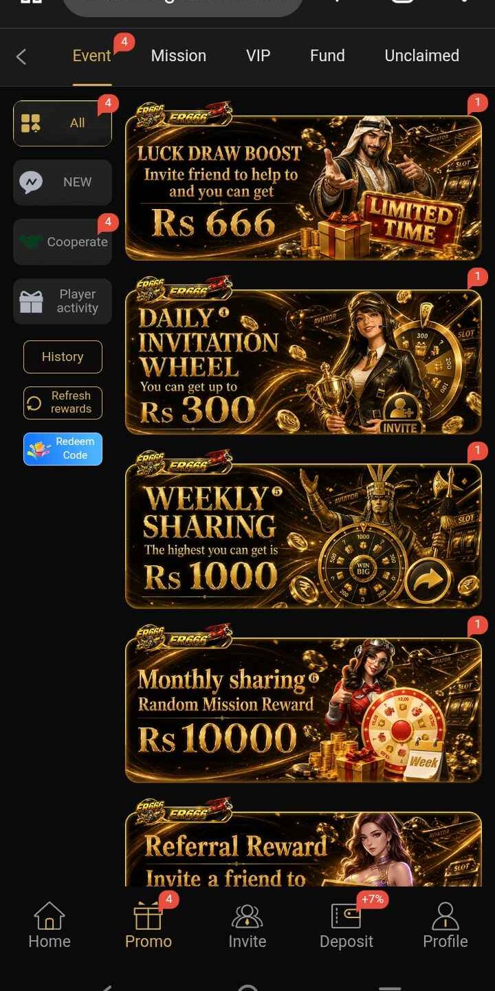 The promotion section gives users a place to see current bonuses, reward deals, and other special offers. It makes it easier to keep track of new promotions on ER666 Game.
